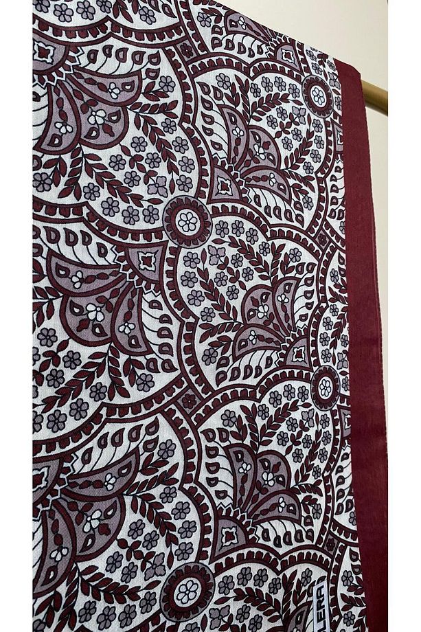 Bordo Etnik Çiçek Desenli Soft Eşarp - 9