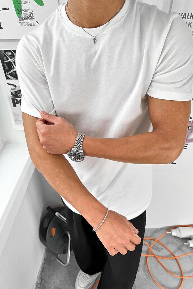 Beyaz Basic Premium Regular Fit Tişört - 2