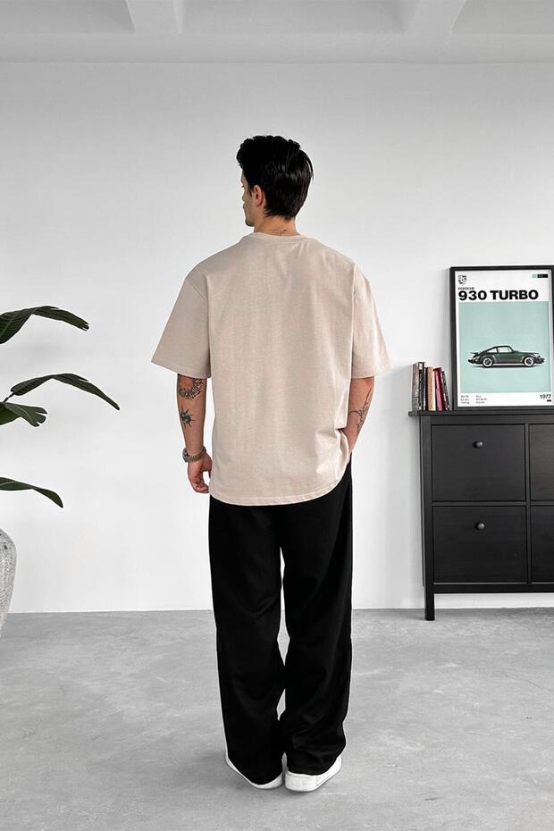 Tricou basic premium bej cu guler rotund - 3