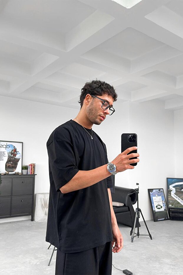 Siyah Cozy Basic Oversize Tişört - 2