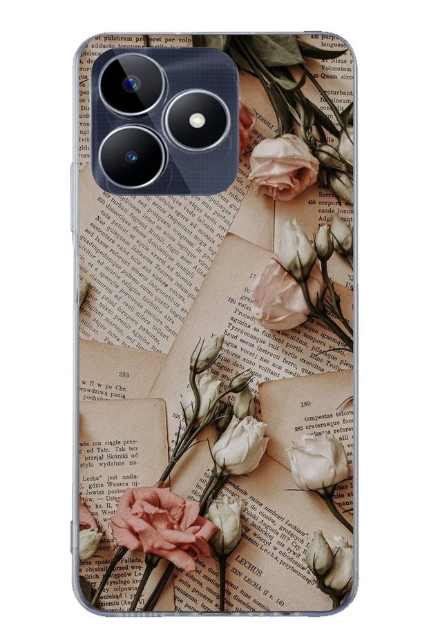 جراب سيليكون شفاف بتصميم ورود الصحف الرجعية المتوافق مع Realme C53