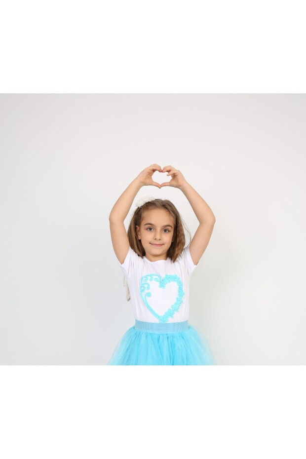 Turquoise Heart Patterned Girl's T-Shirt April 23 October 29 November 10 May 19 Show Clothes