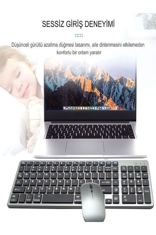 Sessiz Şarjlı İOS/ANDROİD/WİNDOWS Uyumlu Bluetooth 2.4G Kablosuz Klavye Mouse Seti - 2
