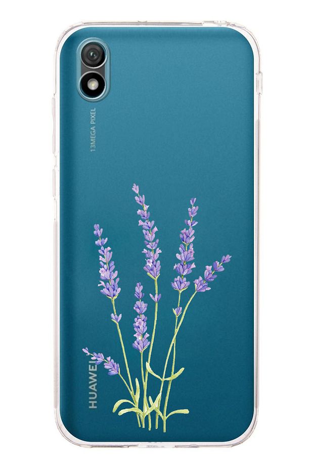 Huawei Y5 2019 - Honor 8S Uyumlu Lavanta Çiçek Tasarımlı Şeffaf Silikon Kılıf - 1