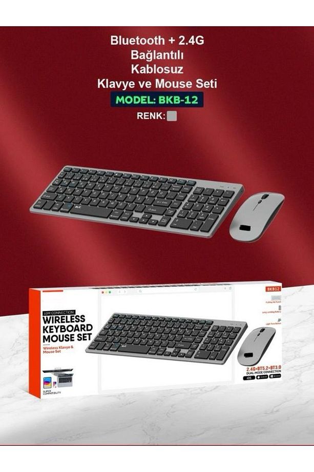 Sessiz Şarjlı İOS/ANDROİD/WİNDOWS Uyumlu Bluetooth 2.4G Kablosuz Klavye Mouse Seti - 8