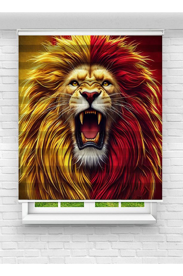 Şampiyon Aslan Sarı Kırmızı Desenli Dijital Baskılı Zebra Perde - 1
