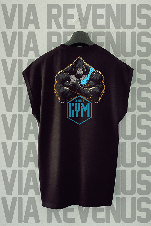 Gorilla Gym Back Printed Zero Sleeve Crew Neck Sports Tshirt