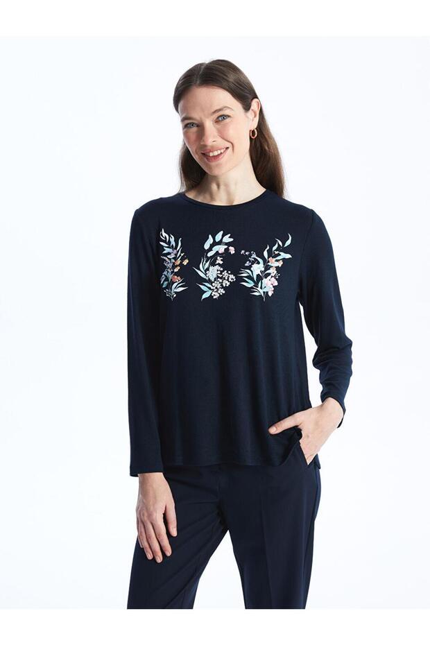Crew Neck Floral Long Sleeve Women's Blouse