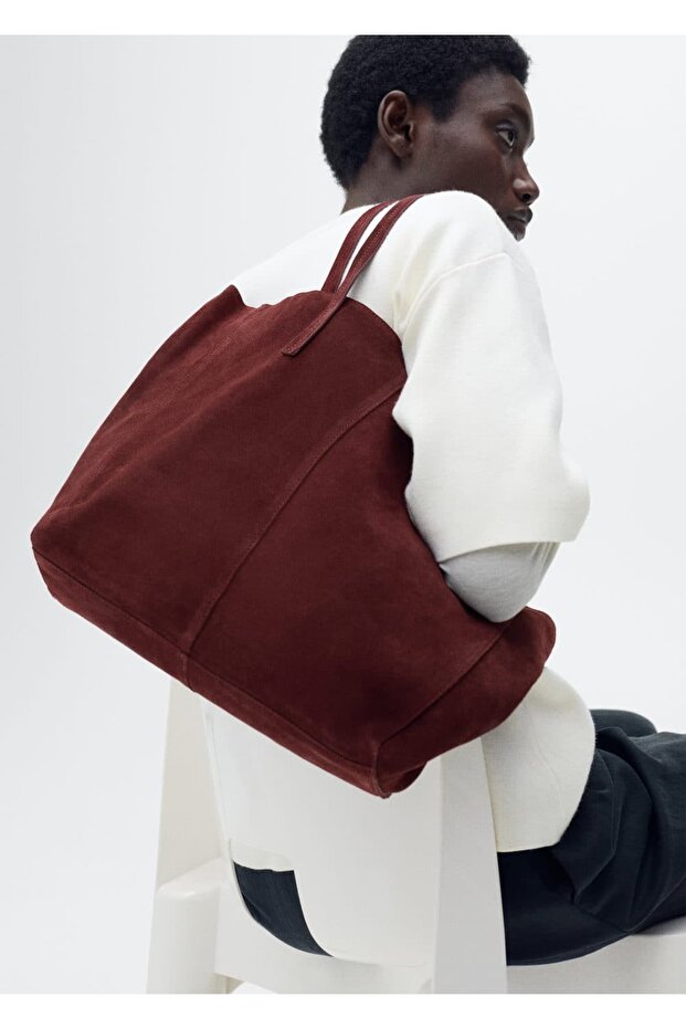 Süet shopper çanta - 7