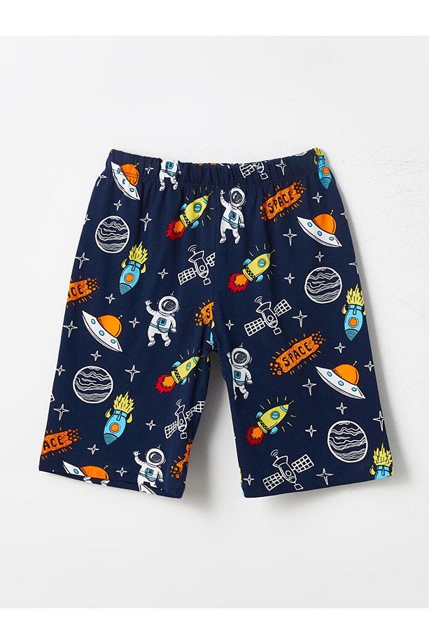 Bisiklet Yaka Baskılı Kısa Kollu Erkek Çocuk Şortlu Pijama Takımı 2'li (S4) - 5