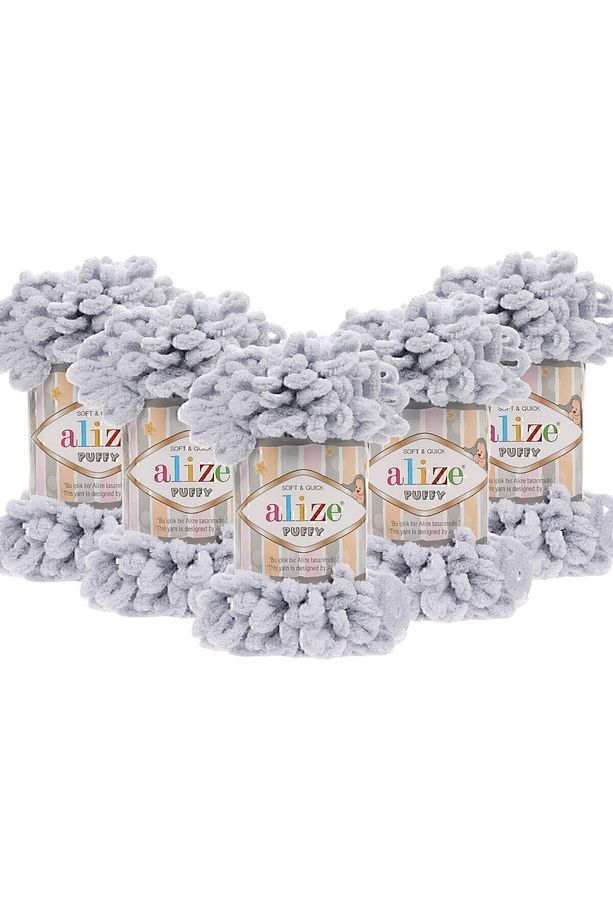 (5 Adet ) Puffy 416 El Örgü Ipliği 5'li Paket - 416 Gri - 100 Gr. 9 Mt. Parmak Örgü Ipi - 1