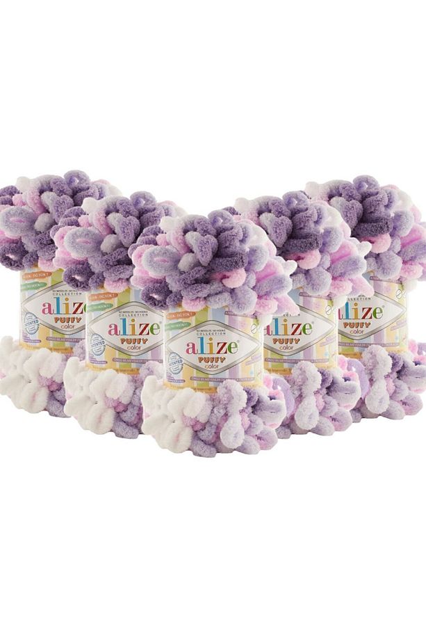 (5 Adet ) Puffy Color El Örgü Ipliği 5'li Paket - 6305 Lavanta Pembe - 100 gr 9 Mt Parmak Örgü Ipi - 1