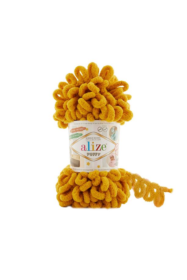 ( 5 Adet ) Puffy El Örgü Ipliği 5'li Paket - 02 Hardal- 100 Gr. 9 Mt. Parmak Örgü Ipi - 1