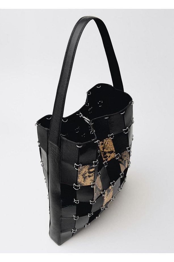 Patchwork deri shopper çanta - 7