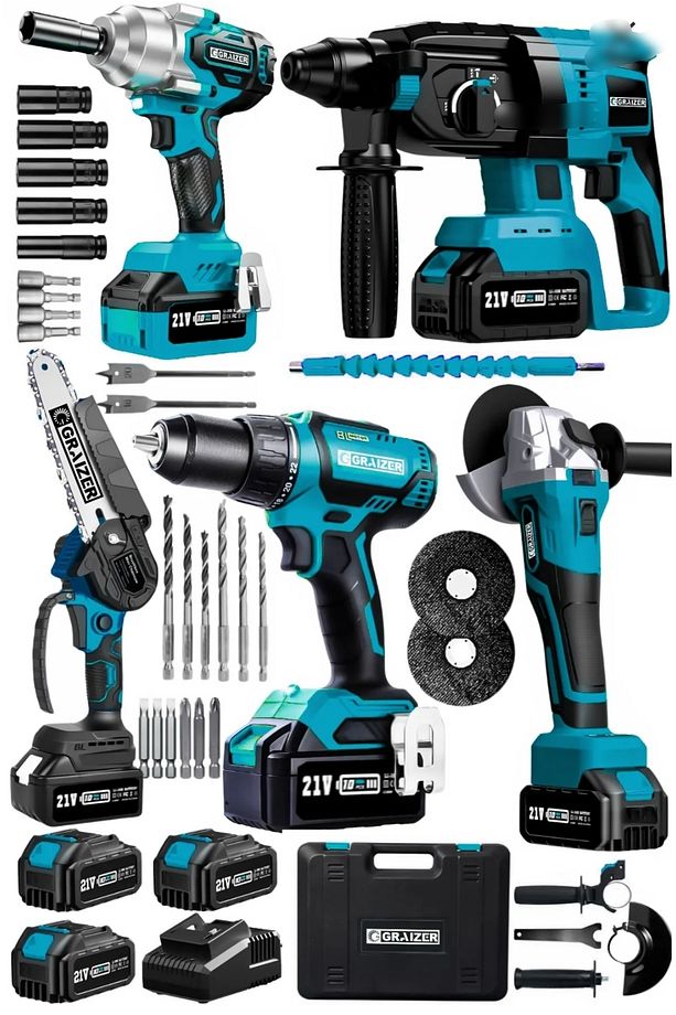 5'li Set Profesyonel 21v 2.0ah Kömürsüz Darbeli Şarjlı Hilti Taşlama Somun Sıkma Akülü Vidalama Bu - 2
