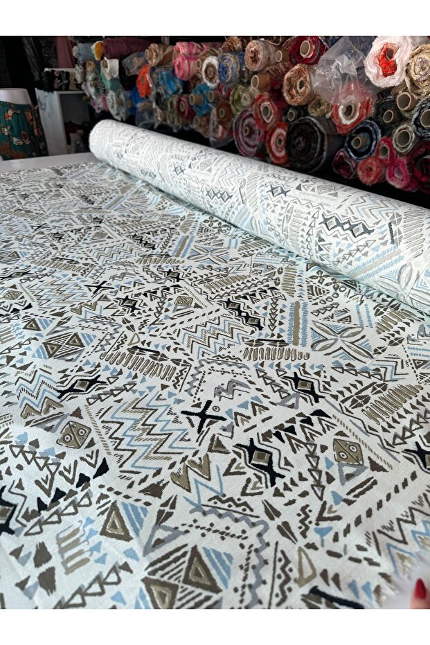 Şile Bezi Kumaş Çift En Geometrik Desenli - 3