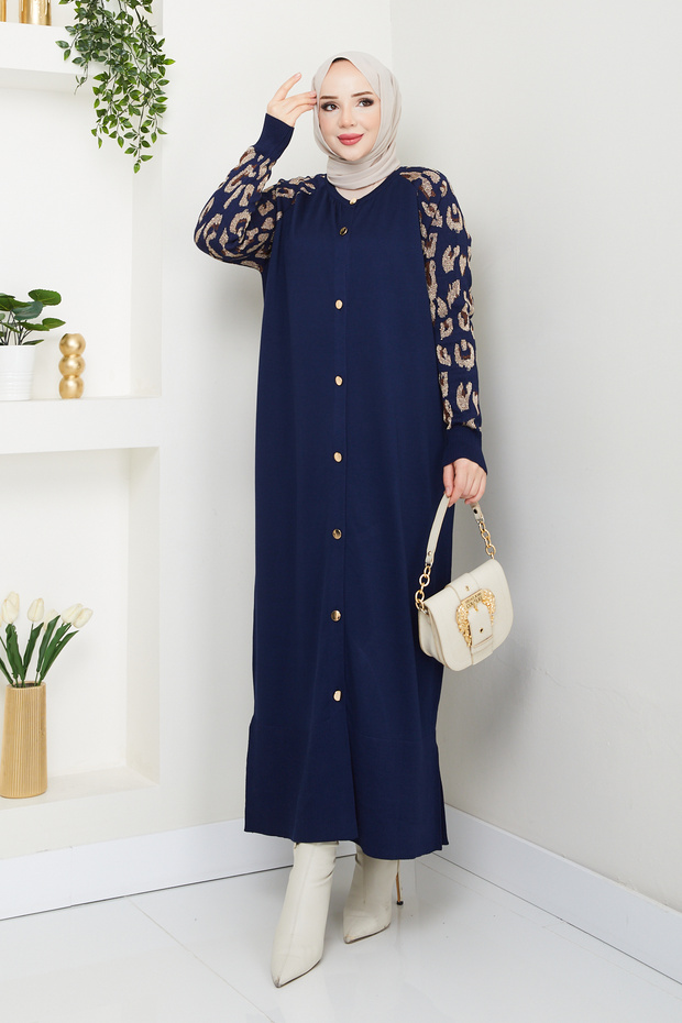 Women's Leopard Sleeve Mercerized Knitwear Cardigan