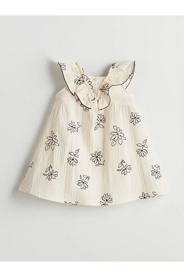 LCW Kids Ekru Çiçekli Kız Çocuk Müslin Elbise - 1