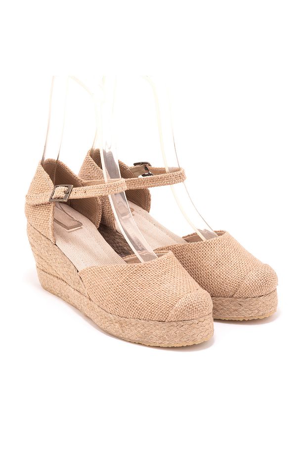 Gerçek Elişi Burnu Hasır Platformlu Dolgu Topuk Keten Hasır Espadril Handmade - 3
