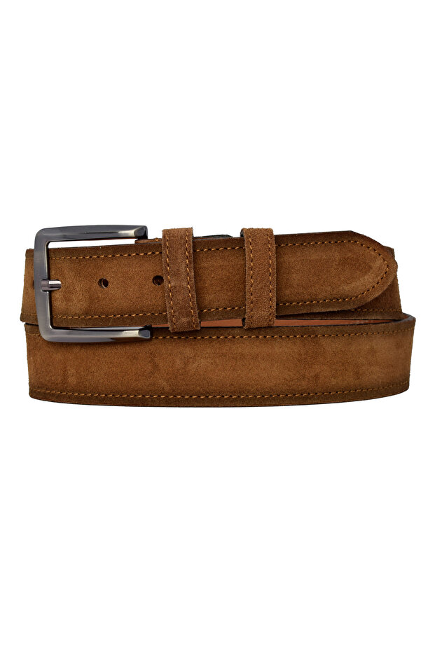 %100 Hakiki Deri Süet Kahverengi Kemer 4cm - 1