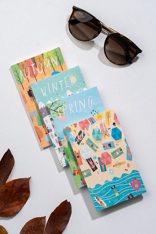 4'lü Çizgisiz Defter Seti 10 X 15 cm 64 Sayfa Okul Defteri Mini Defter Not Defteri Seasons Series - 3