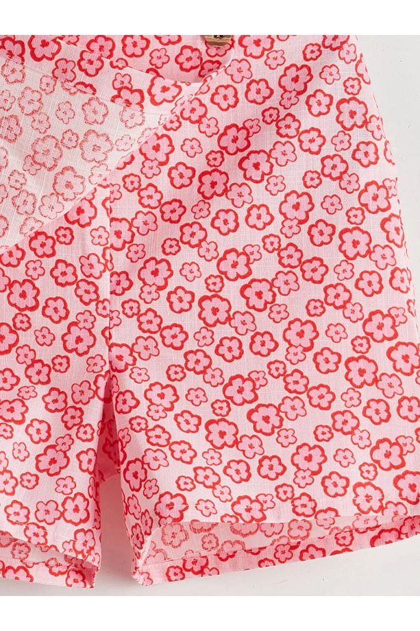 LCW ECO Pembe Beli Lastikli Çiçekli Kız Çocuk Şort Etek - 3