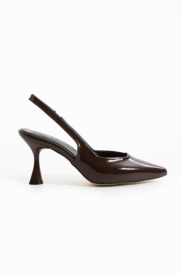 Kahverengi Vegan Deri Slingback Topuklu Ayakkabı – 8 cm Rahat Topuklu Ayakkabı - 6