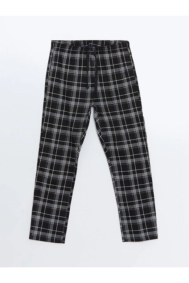 Siyah Standart Kalıp Ekose Erkek Pijama Alt - 4