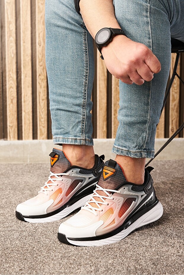 Casual Men's White Black Orange Sneaker Mesh Lace-Up Thick Sole Comfortable Sports Shoes 4267