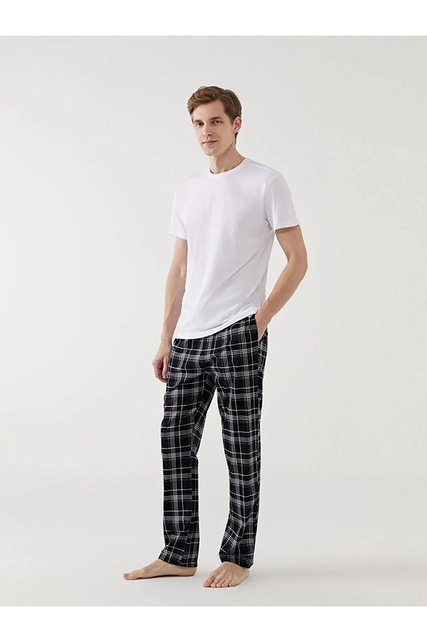 Siyah Standart Kalıp Ekose Erkek Pijama Alt - 5