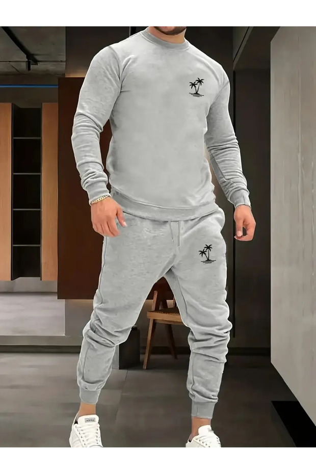 Oversize Hooded Tracksuit Set - Printed Bottom and Top Set