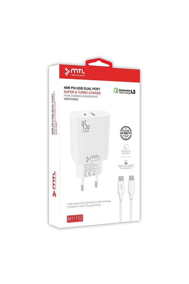 45w Turbo Pd Type-c To Type-c Ve Usb Çift Girişli Şarj Adaptörü Qc 4.0 Mt1752 - 1