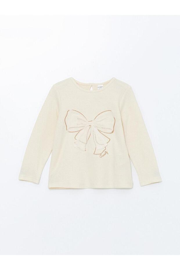 Crew Neck Long Sleeve Printed Girl's T-Shirt (W4)