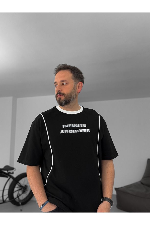 Siyah Infinite Baskılı Oversize T-Shirt PM-008 - 5