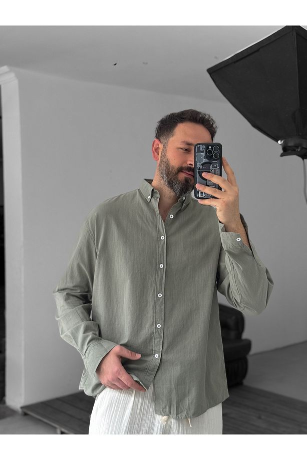 Açık Haki Fresh Kumaş Basic Gömlek G-5138/12 - 4