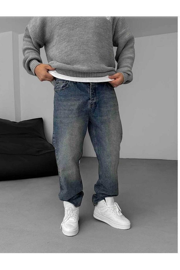 Baggy Koyu Mavi Eskitme Model Kot Pantolon - 1