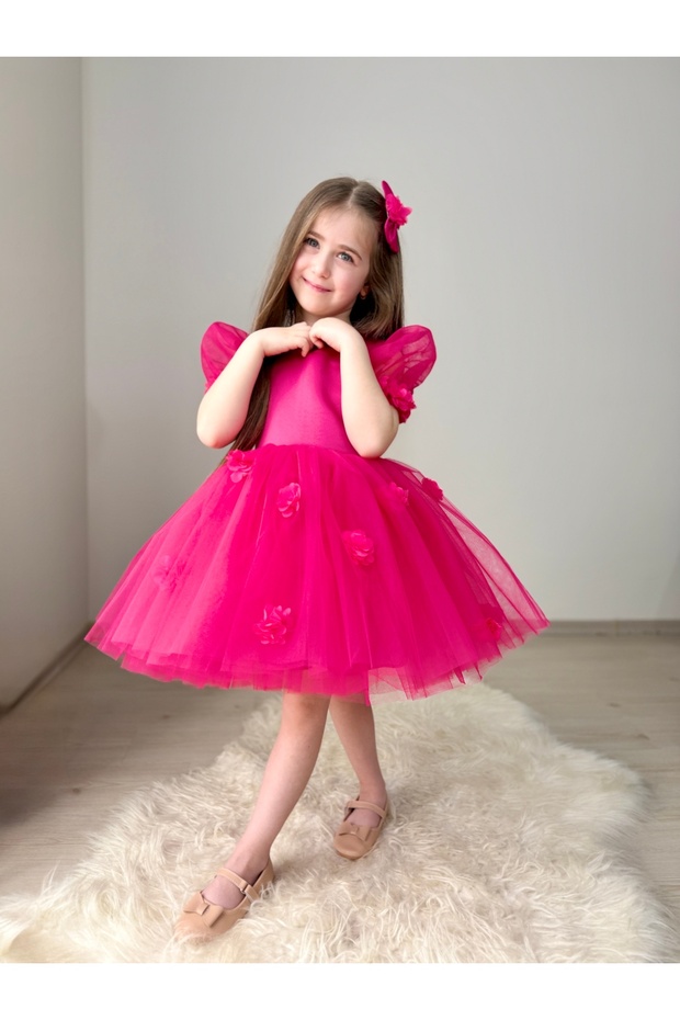 Puffy Tulle Bodice Cotton Satin Children's Evening Costume