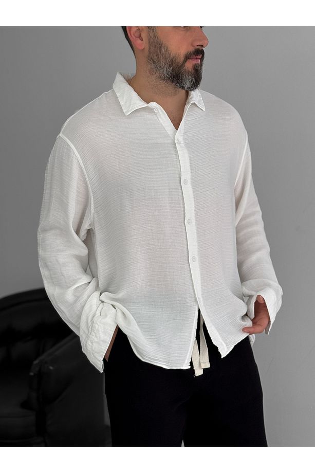 Beyaz Müslin Kumaş Basic Gömlek G-5197/10 - 3