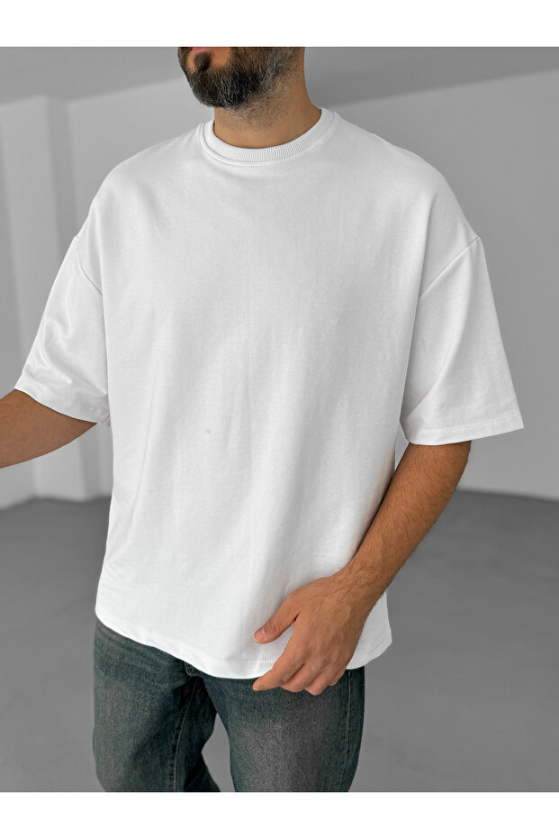 Beyaz Düz İki İplik Basic T-Shirt BY-060 - 4