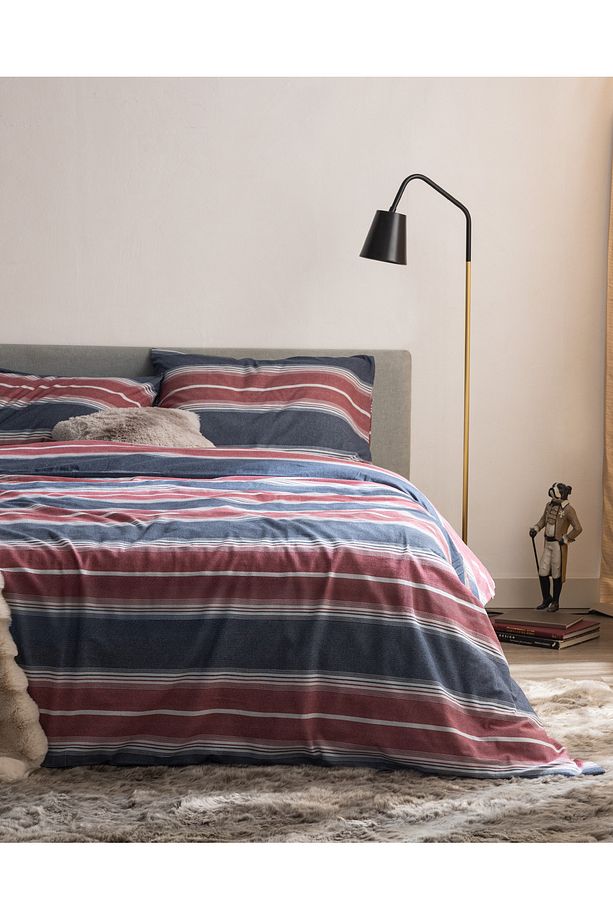 Edgard King Size %100 Pamuk Flanel Nevresim Takımı - Kırmızı/Lacivert - 1
