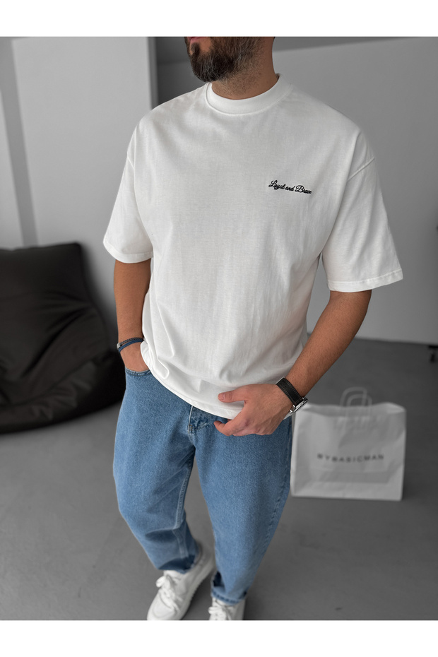 Бяла тениска Loyal Patch Oversize PM-005 - 6