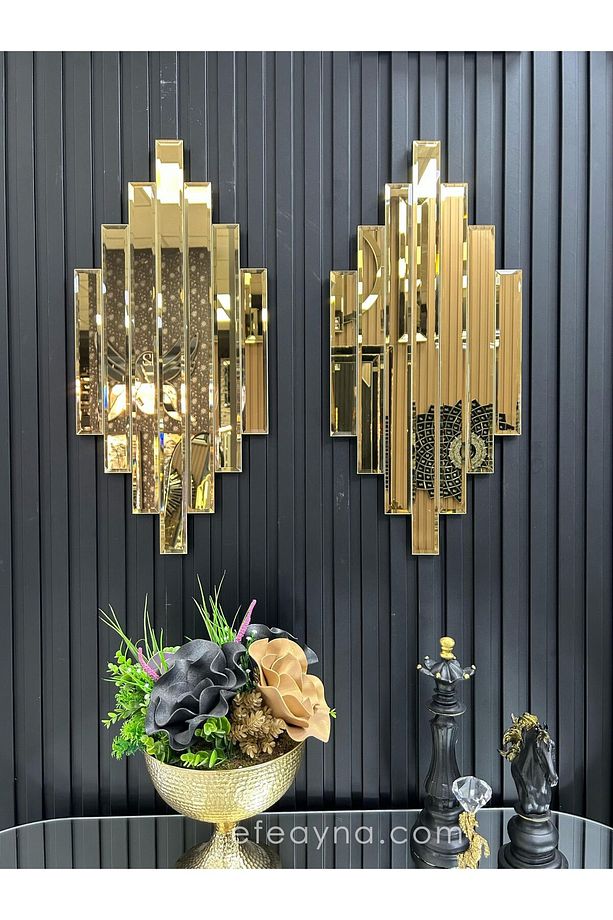 RİTMİK MODEL GOLD AYNA 2'Lİ SET (35x75cm x 2 adet) - 1