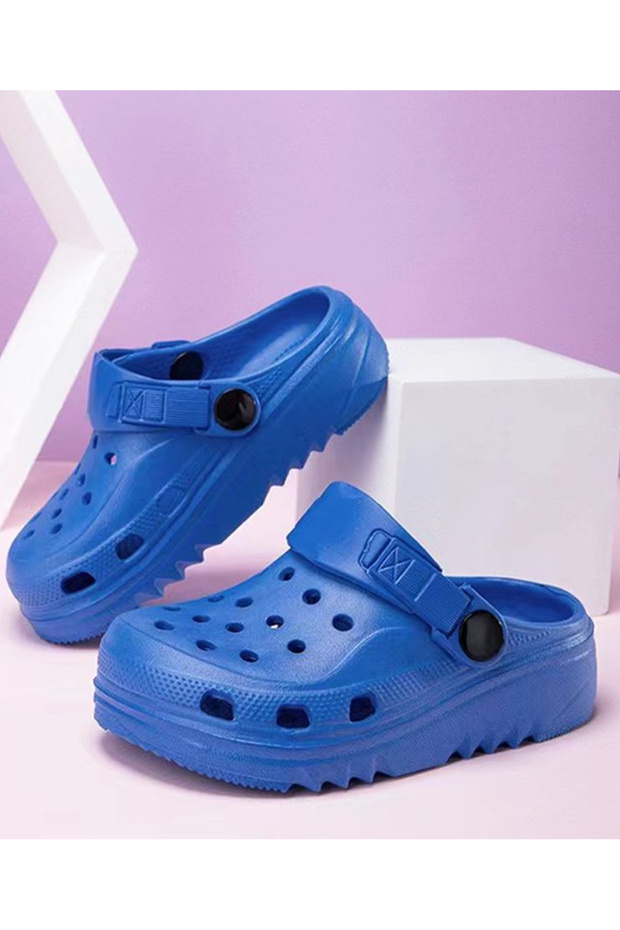 Solid Back Strap Closure Clogs - Blue - 3