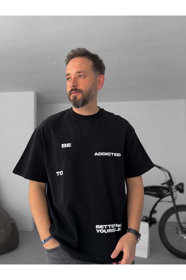 Siyah Addicted Baskılı Oversize T-Shirt C-024 - 3
