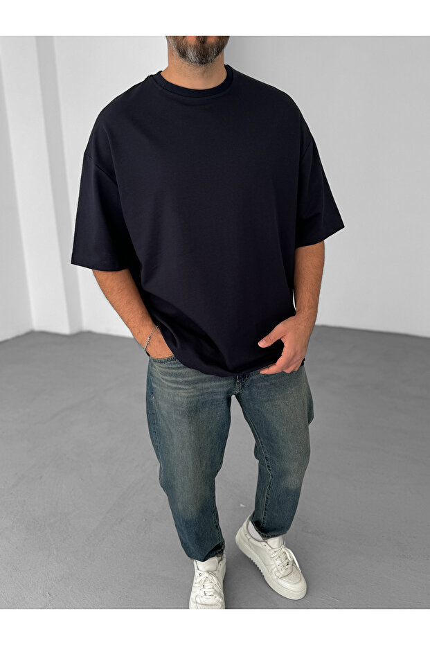 Lacivert Düz İki İplik Basic T-Shirt BY-060 - 1