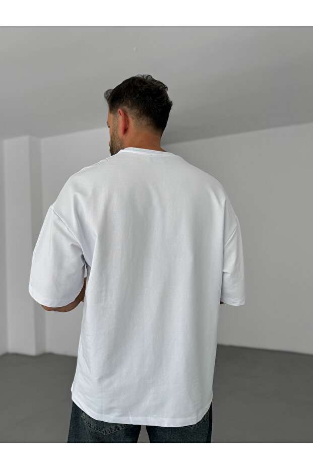 Beyaz Düz İki İplik Basic T-Shirt BY-060 - 5