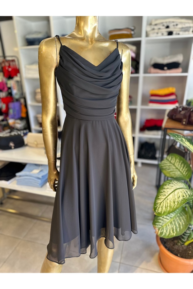 Siyah Şifon Elbise - 1