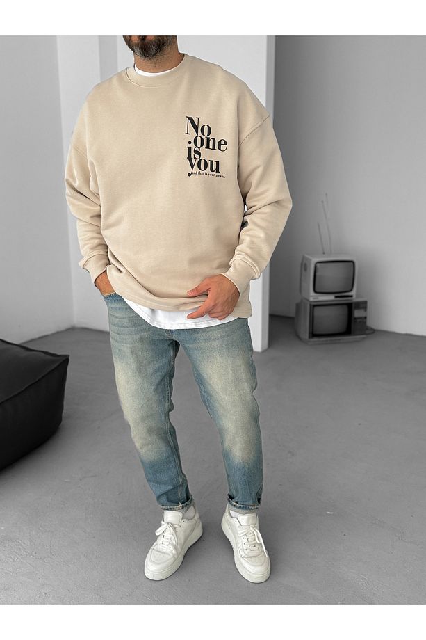 Bej Heavyweight No One Baskılı Sweat BY-058 - 5