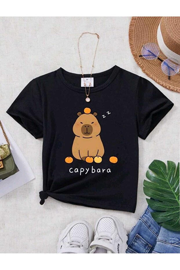 Children's Capy Bara Printed Crew Neck Cotton T-Shirt