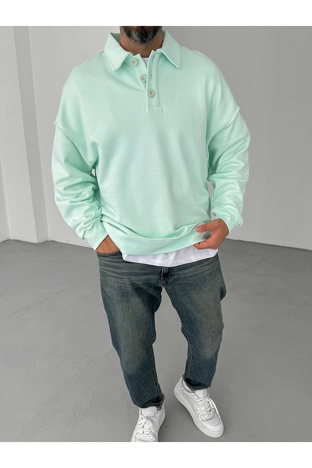 Su Yeşili Heavyweight Yakalı Basic Sweat BY-056 - 1